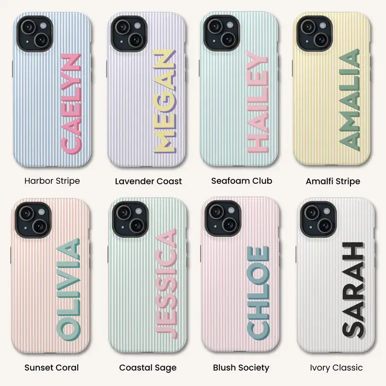 Custom MagSafe Magnetic Phone Case Cover - Personalized Initials Monogram Striped TPU Shockproof Polycarbonate Accessories for iPhone 17,16,15,14,13 Pro Max & Samsung S26 Ultra,S26 Plus