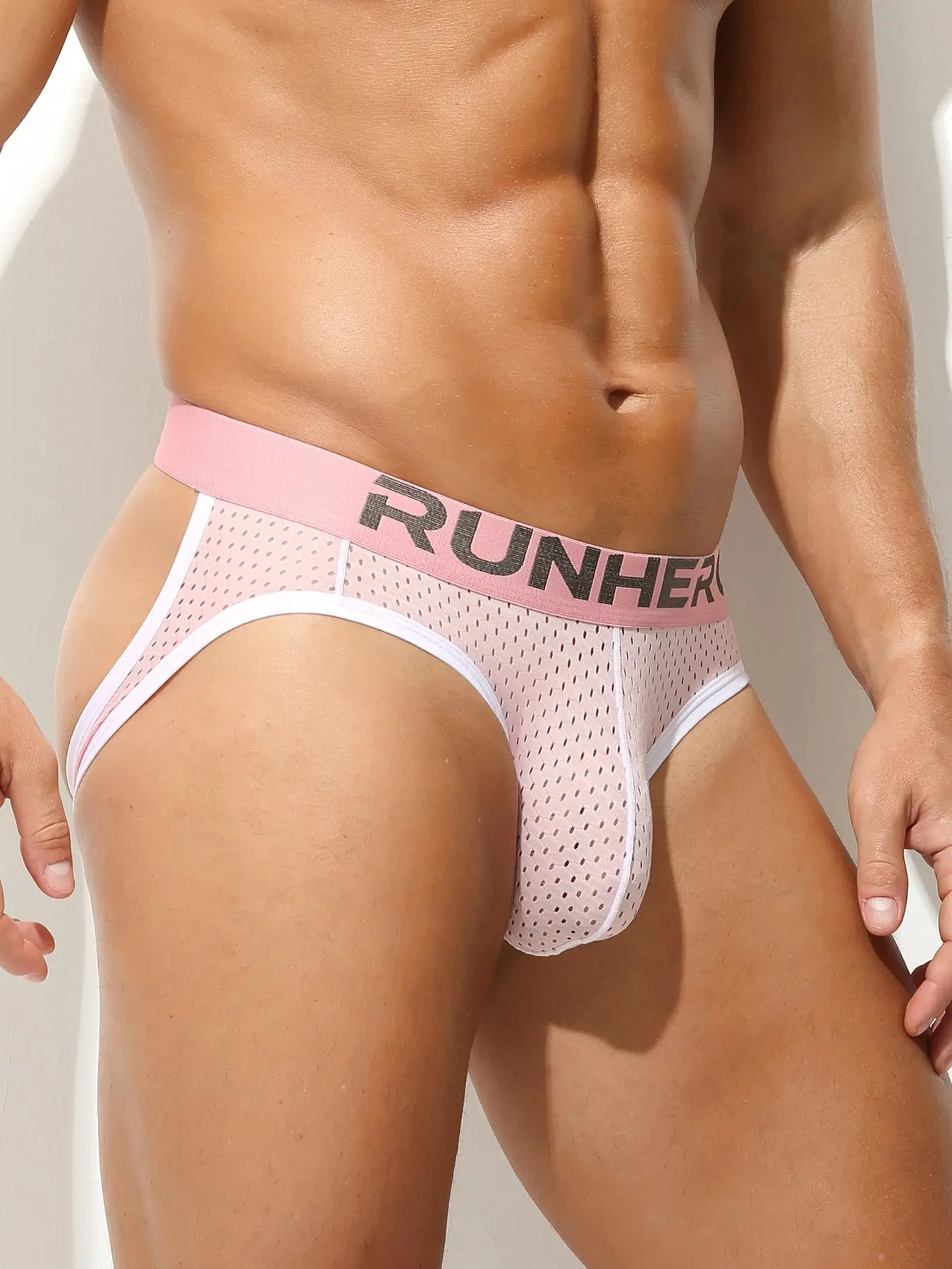 1 Piece Men Breathable Mesh Dual Thong, Letter Printed Wide Waistband, 3D U Pouch, Contrast Edge Trim, Lightweight Quick Dry, Suitable For Sports Fitness Daily Wear, Multiple Colors Available, Lightweight Sports Underwear