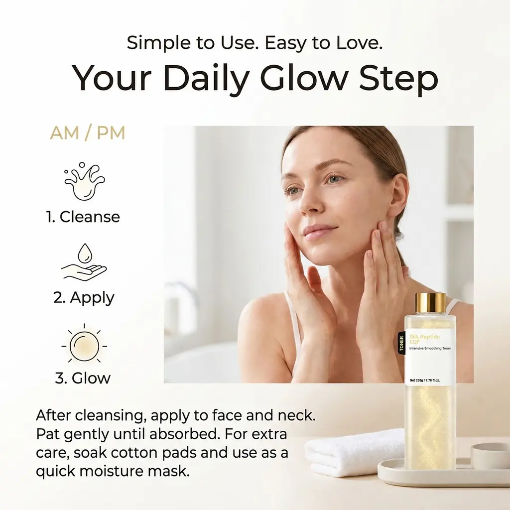 Silk Peptide Egf Intensive Smoothing Toner, Golden Glow Hydrating Facial Toner, Daily Deep Moisturizing, Soften Rough Skin, 220g