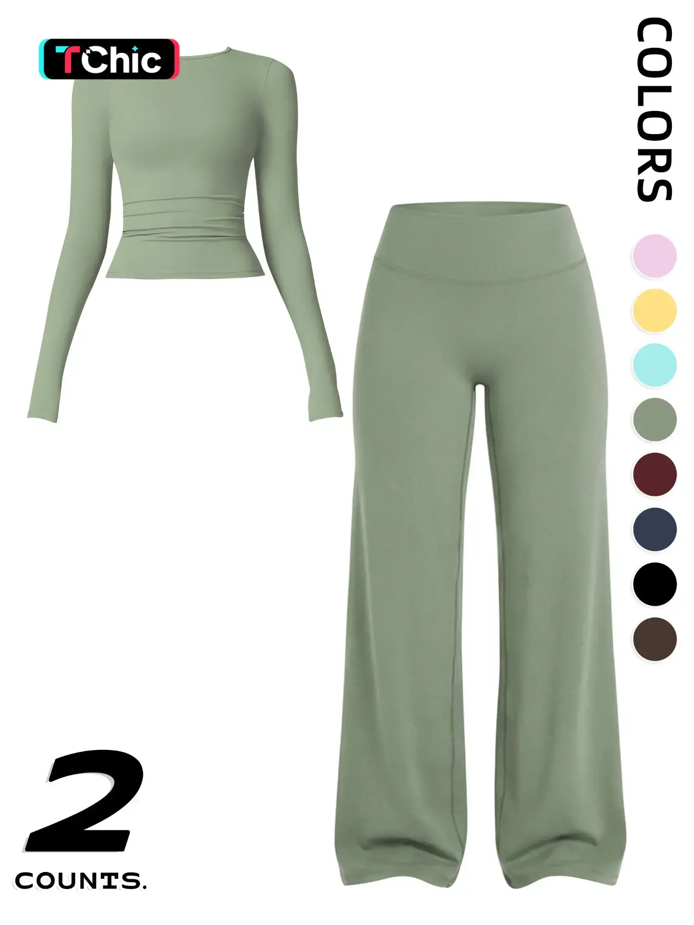 Women's 2-Piece Fitness Set, Fitness Outfits, Comfortable Long Sleeve Top & High-Waisted V-Back Yoga Pants, Casual Slim Fit, All Seasons