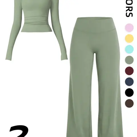 【Black Friday】Women's 2-Piece Fitness Set, Fitness Outfits, Comfortable Long-Sleeve Top & High-Waisted Yoga Pants, Casual Slim-Fit Design for All Seasons
