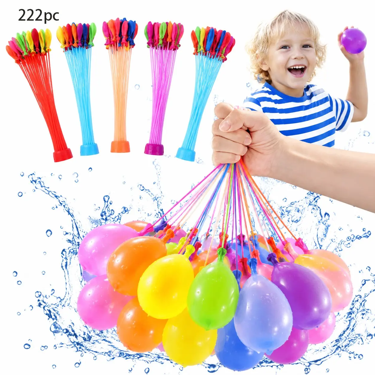 222-piece/set colorful water balloon set, made of rubber, swimming pool party supplies, party favors, water balloon games, water toy set