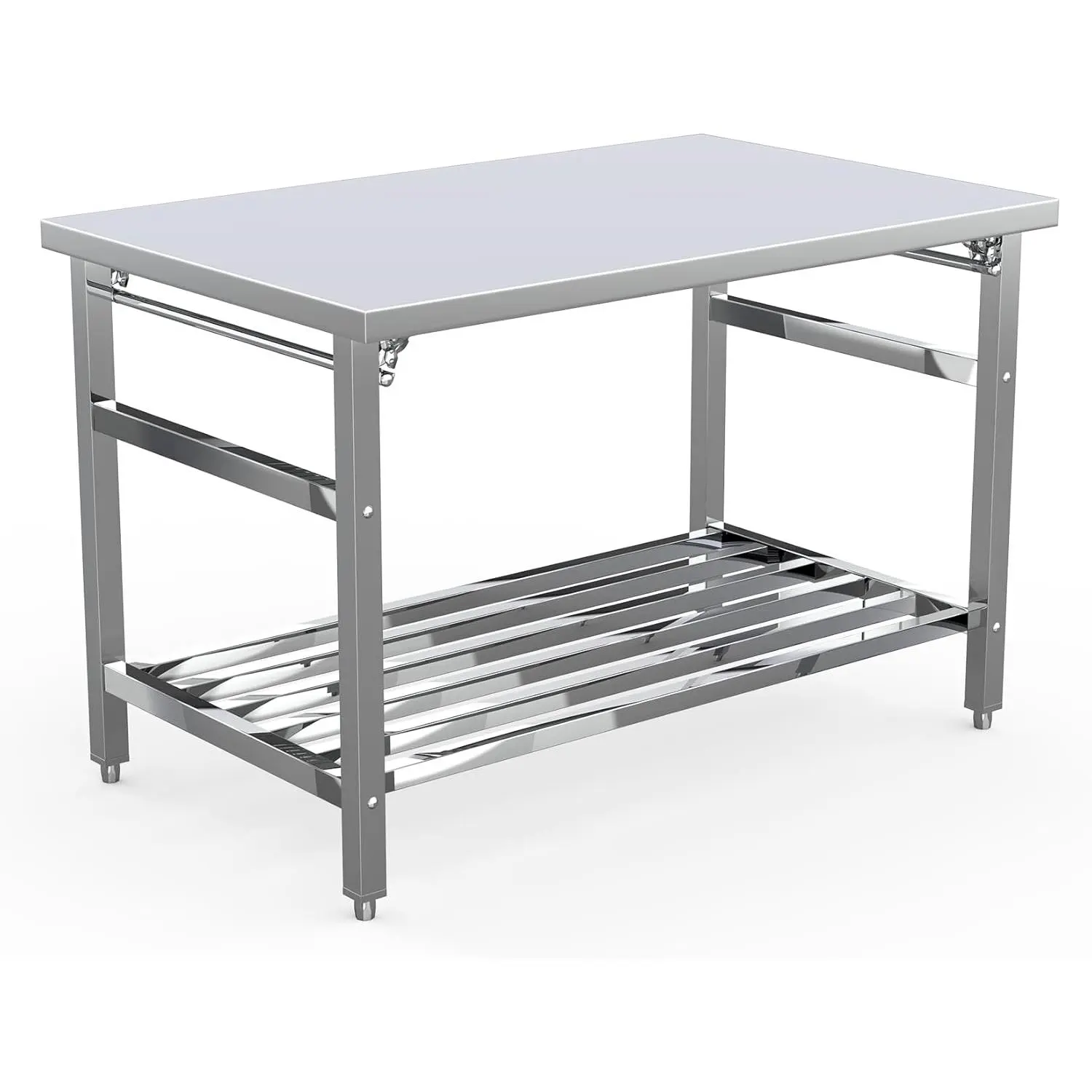 48x30 in NSF Stainless Steel Folding Table, 500 LBS Capacity Heavy-Duty Commercial Prep Table for Kitchen, Restaurant, Home, Food Truck & Workshop, with Adjustable Undershelf & Anti-Slip Feet, Tool-Free Assembly Utility Worktable