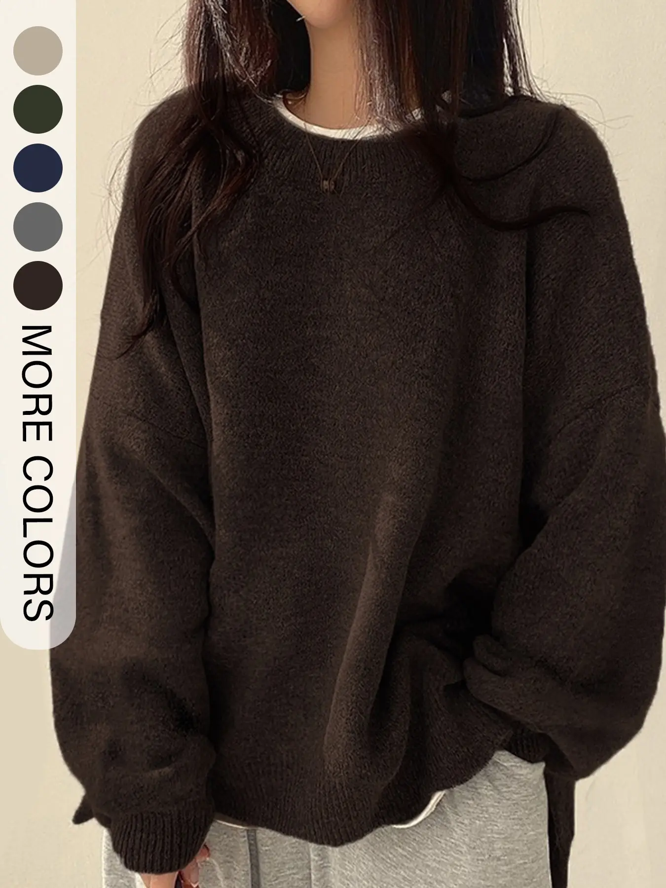 Women's Drop Shoulder Split Hem Oversized Loose Fit Baggy Sweater, Casual Basic Minimalist Long Sleeve Round Neck Jumper, Women's Knitwear Top for Fall & Winter, Sweaters for Women Womenswear