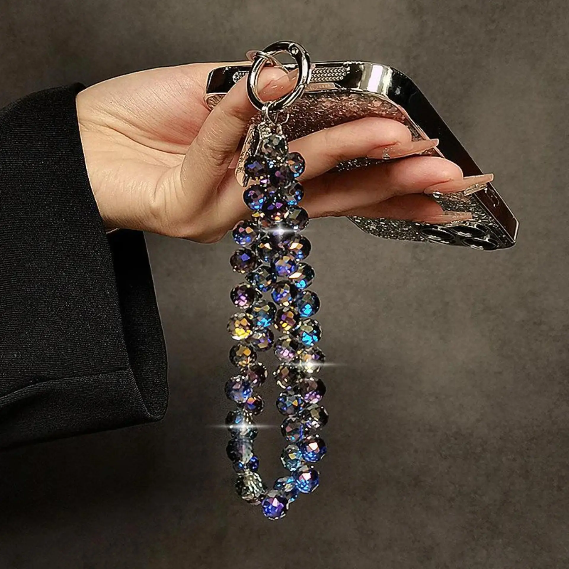 White Beaded Wrist Strap, Sparkling Bracelet-Style Lanyard for Women, Mobile Phone Charm and Smartphone Accessory, Phone Charms, Wristlet Strap, Accessories, Cell Phone Strap