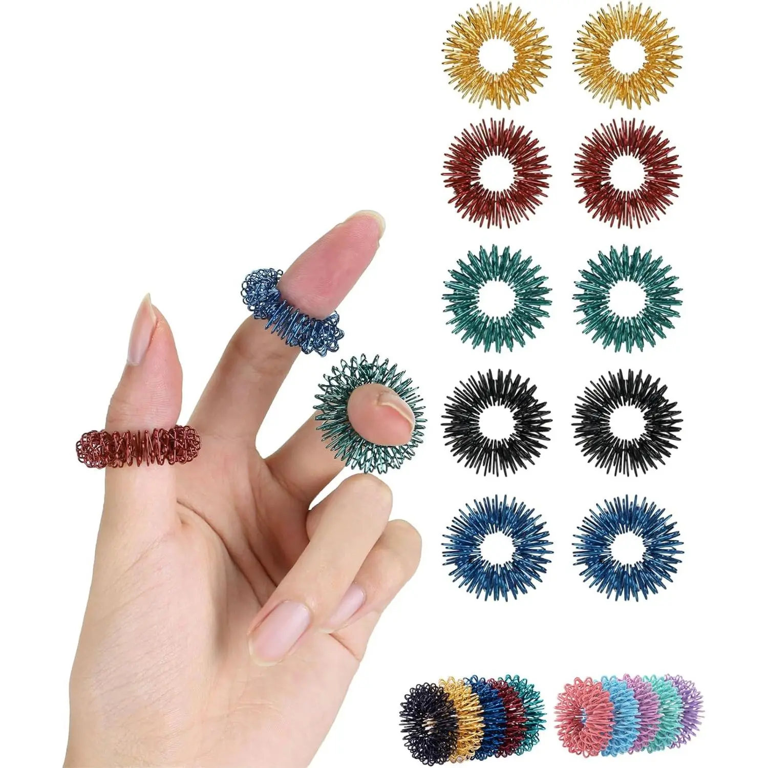 Spiky Sensory Rings, 10 Pack, Jewel Tones, Stress Relief Fidget Sensory Toys, Fidget Ring for Anxiety, Massager, Individuals with BFRB, ADHD and Attention Disorderfidget toys