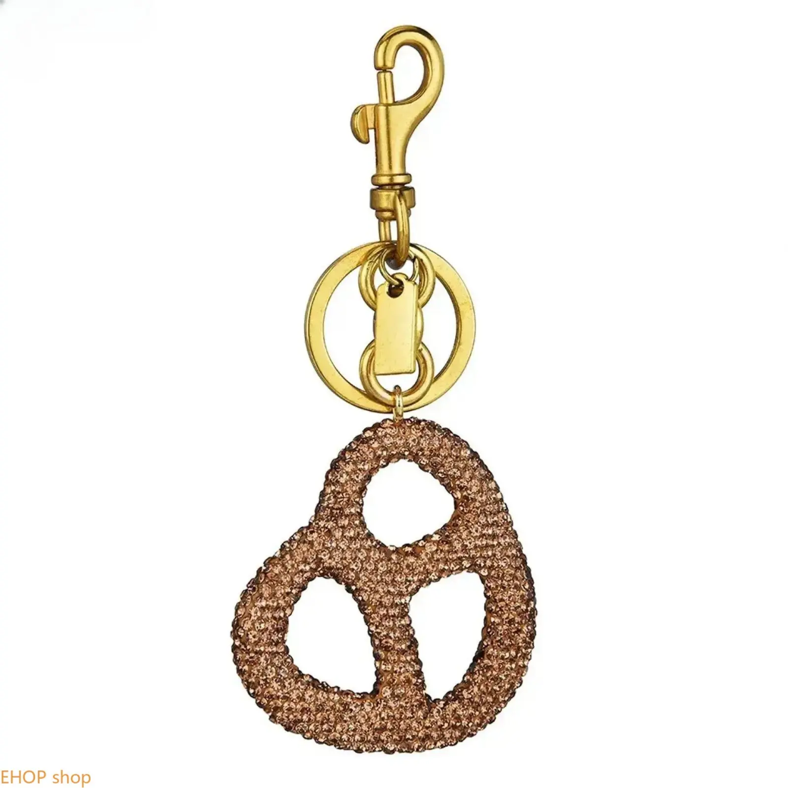 Cute Pretzel Bag Charm in Plain Gold Color, Secure Clip-On Keychain Pendant, Trendy Purse Accessory for Daily Fashion or Holiday Gift, Polyester, Pretzel Form