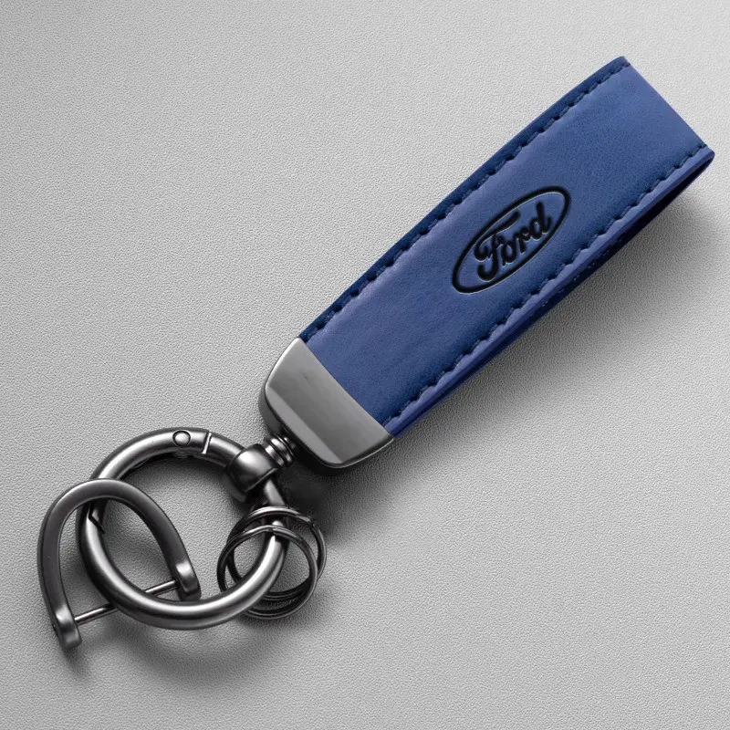 Vintage Leather Metal Alloy Car Key Chain Keyring for Ford Mustang Mondeo Focus Fiesta Escape Kuga Ecospor Car Logo Accessories