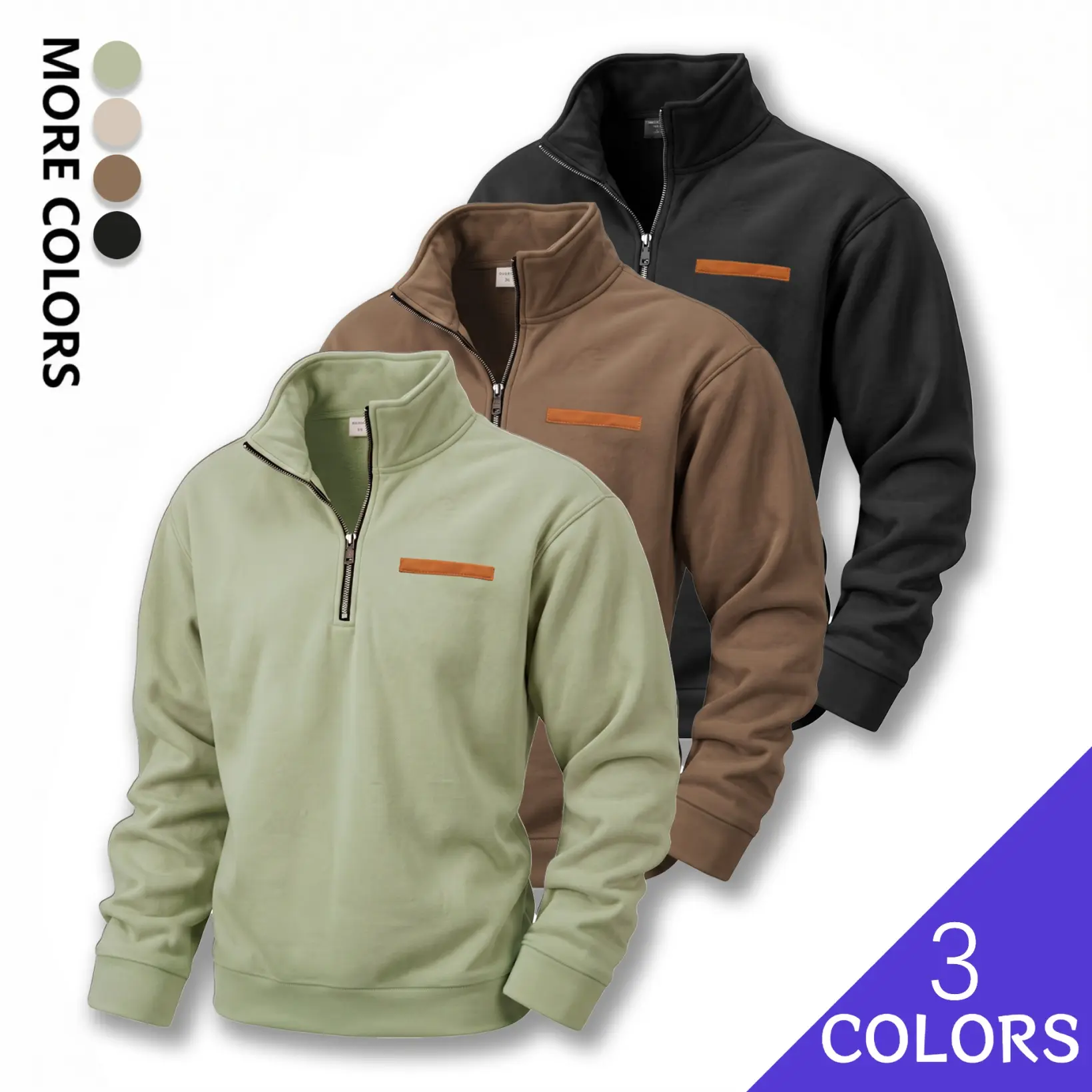 Men's Quarter Zip Pullover Sweatshirt, Casual Loose-Fit Fleece Lined Top with Stand Collar, Warm Polyester Blend for Outdoor & Streetwear, Machine Wash,clothes for back to school,first day of school outfits