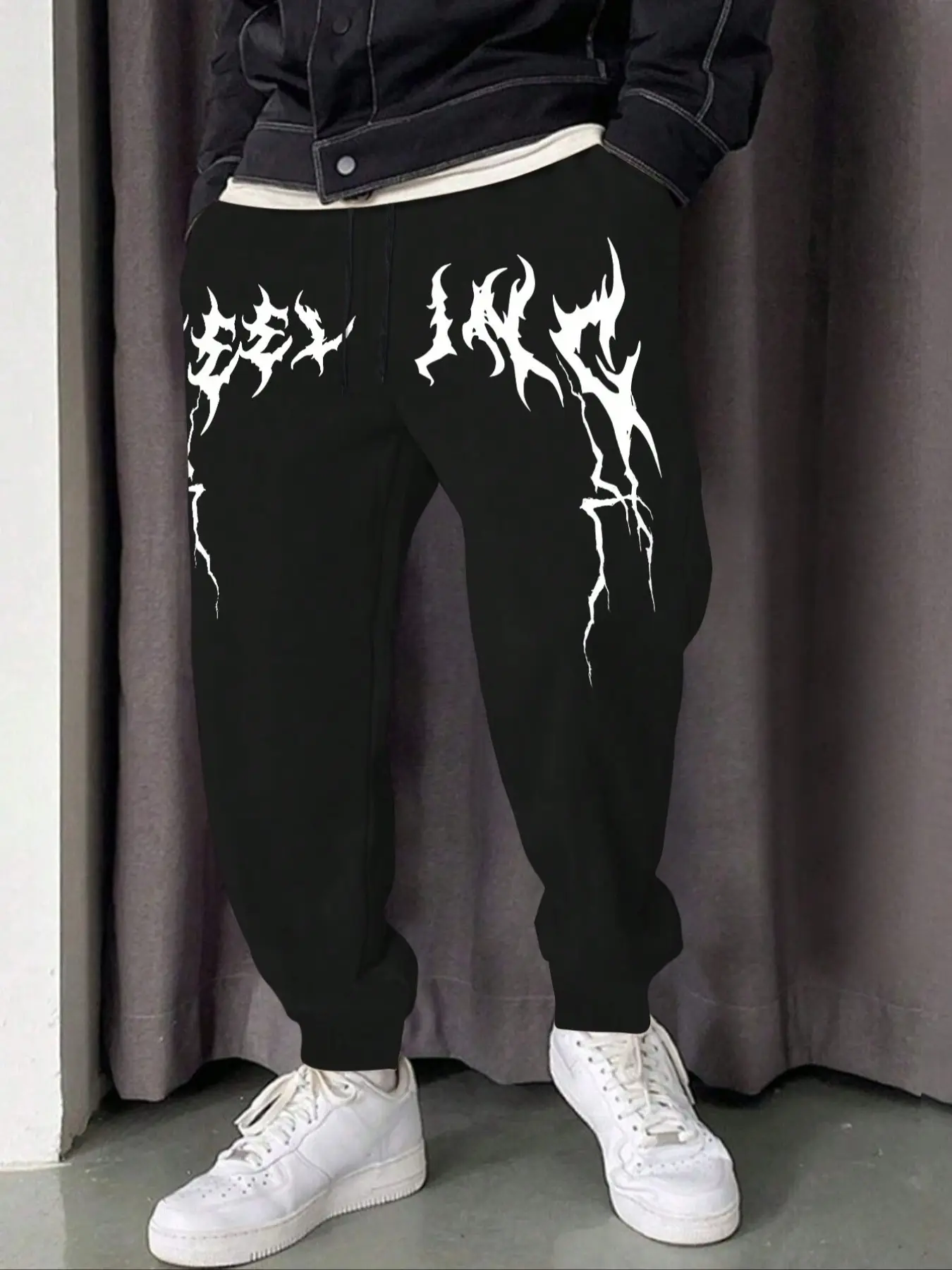Printed Elastic Waist Drawstring Jogger Pants, Stretchy Casual Street Vintage Style, Fashion Lover Sports Gym Wear, Fall & Winter Fitted, Athleisure Casual Bottoms