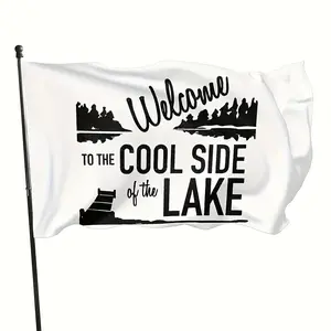 Premium Lakeside Welcome Flag, Minimalist Black & White Design, 2x3ft & 3x5ft Weather-Resistant Banner for Outdoor Yard & Dockside Events