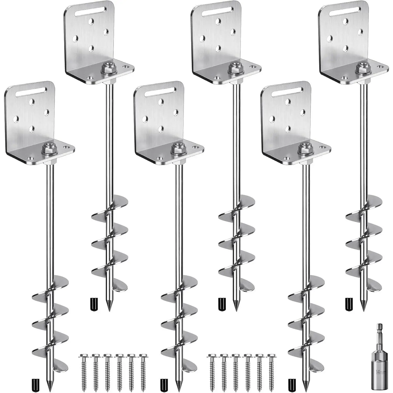 2/4/6 Pack 18" 24" Ground Anchors Screw in Shed Anchor with L Bracket Trampoline Anchor Spiral Swingset Anchors for Swing Set, Mobile Home, Fence, Playset, Tent, Canopy, Carport