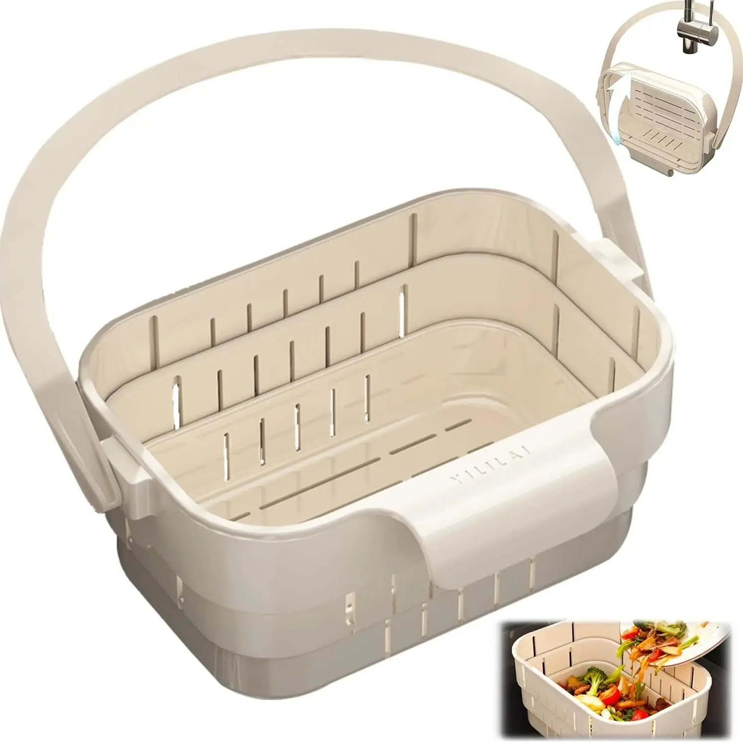 Multi-Functional Foldable Hanging Colander, Kitchen Sink Vegetable Washing Basket, Adjustable Fruit and Vegetable Storage Basket