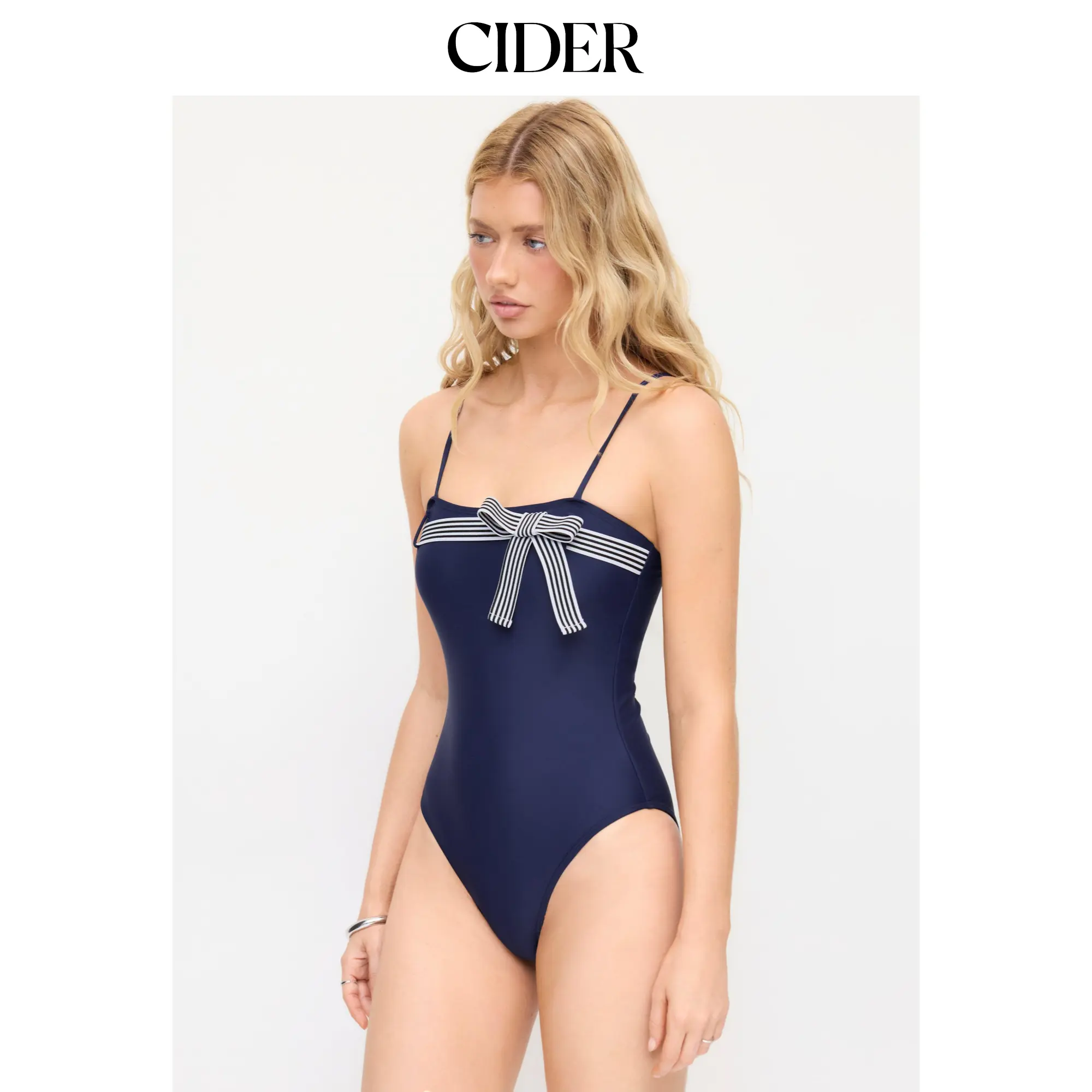 Cider Square Neck Striped Bowknot One Piece Swimsuit