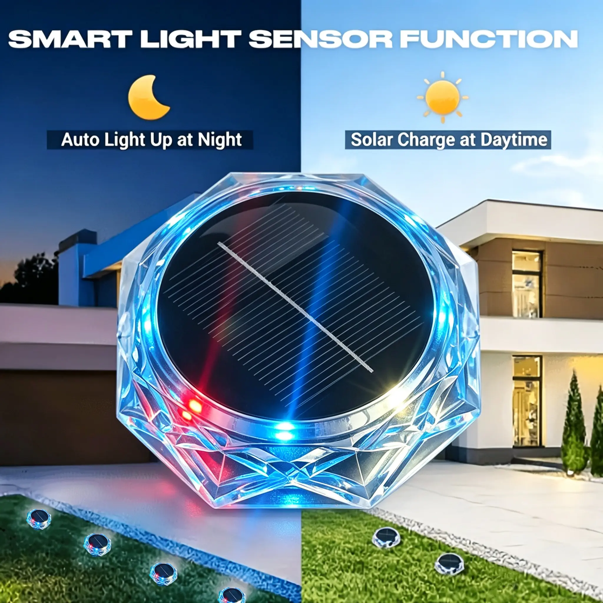 8/4 Pack Solar Diamond Ground Lights - Diamond-Textured Ground Stake Design, IP44 Outdoor Waterproof, Ideal for Courtyards, Lawns, Walkways (Home Improvement Outdoor Landscape Ambient Lights)