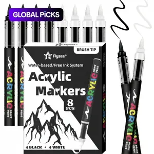 Acrylic Paint Pens, Colorful Marker Set, Automatic Ink Control System,Soft Brush Tip Markers,Black and White Paint Marker,for Canvas, Rock, Wood, Stone, Glass, Ceramic, Fabric Painting, DIY Crafts, Sketch Art Marker, Acrylic Drawing Markers
