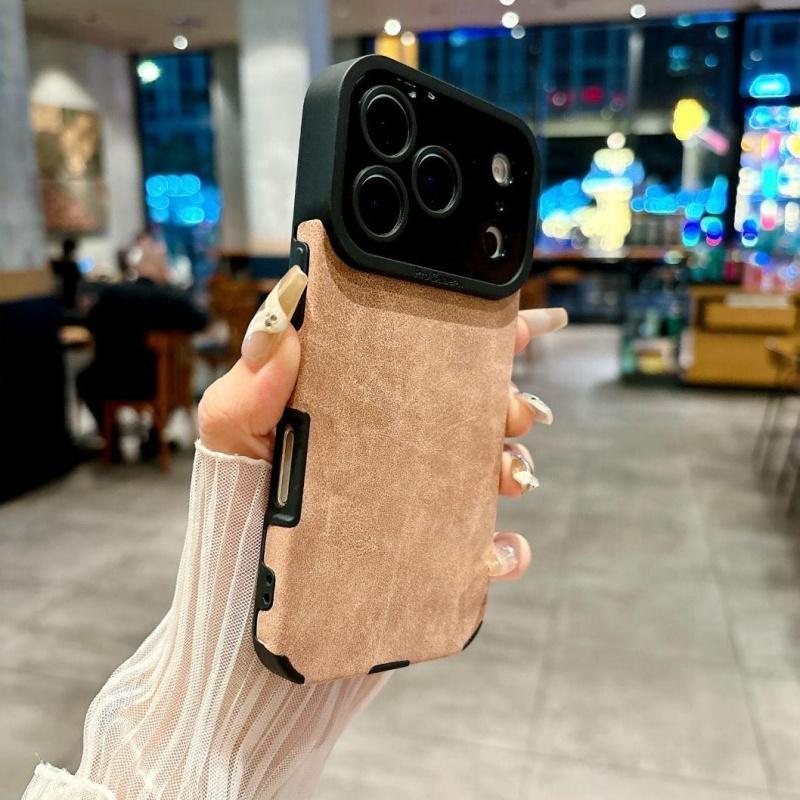 Luxurious Soft-Touch Matte Faux Leather Phone Case Bundle for iPhone 17 16 15 14 Plus 13 12 11 Pro Max with Lens Protection Bumper Silicone Phone Cases & Shock-Absorbing Design Protective Casing, for Iphone 17 Pro Max