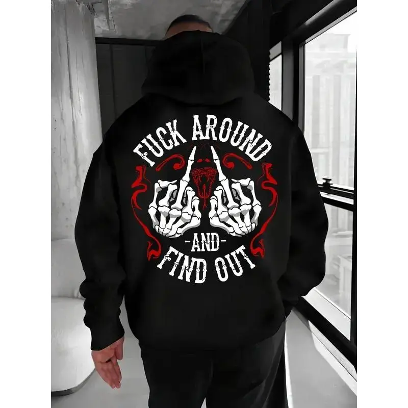 Fuck Around And Find Out Print Hoodie & T Shirt, Red Line Version, Shirt for Gen Badass Alternative Fashion Fans Bold edgy design for goth Harajuku streetwear lovers Casual Streetwear, Made in USA, Menswear Womenswear Gift for Birthday Valentine's Day
