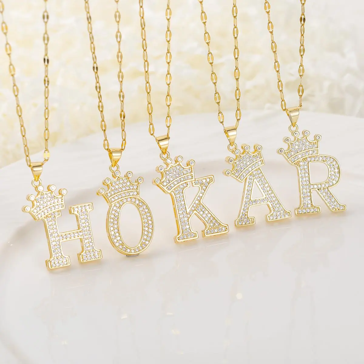 Trendy 14K Gold Plated Crown Initial Necklace for Men Women, Bling Diamond A-Z Letter Crown Shiny Cubic Zirconia Monogram Pendant Necklace Name Jewelry Holiday Wear Accessories