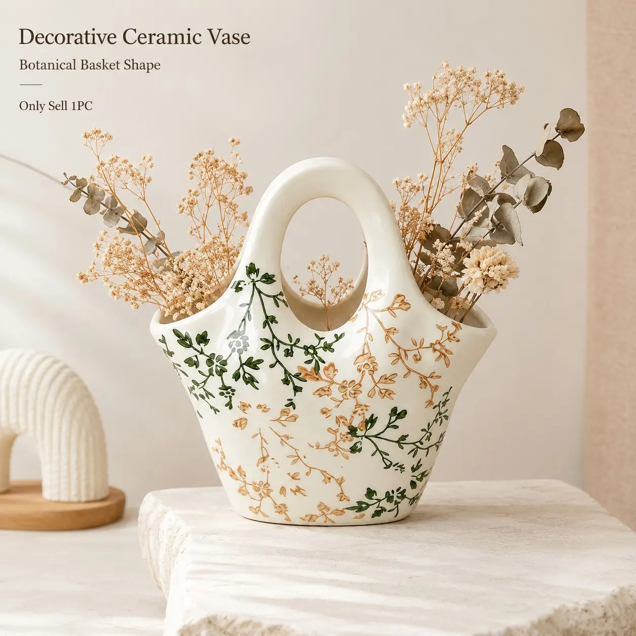 Unique Waterproof Ceramic Handbag Vase, Floral Print Decorative Flower Pot, Modern Ceramic Fresh Flower Vase, French Country Style Home Décor