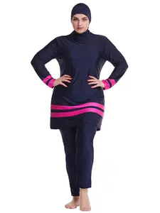 Plus Size Baju Renang Muslimah, Long Sleeve Conservative Swimsuit, Half Neck Cover Up, Sun Protection, Three Piece Beach Set