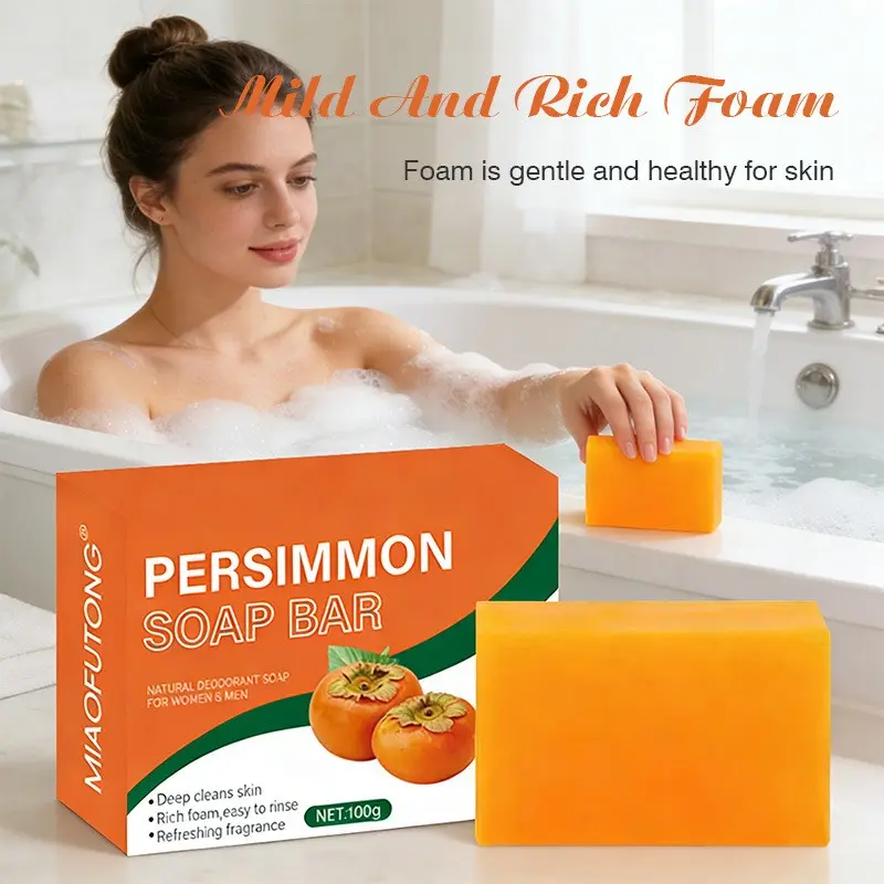 Persimmon Soap Bar, Deodorizing Soap Bar for Body Odor Control, Natural Gentle Deodorant Body Bar Soap for Old People Smell, Remove Strong Smell, Organic Eliminating Odor Wash Soap for Women & Men