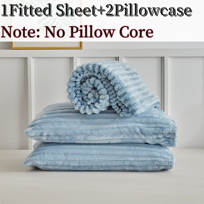 3.3 Inch Elastic Bed Sheet Set, Deep Pocket Design Fitted Sheets, Polyester Fiber, No Print Style, Thick Velvet Fabric, 11.81 Inches Tall