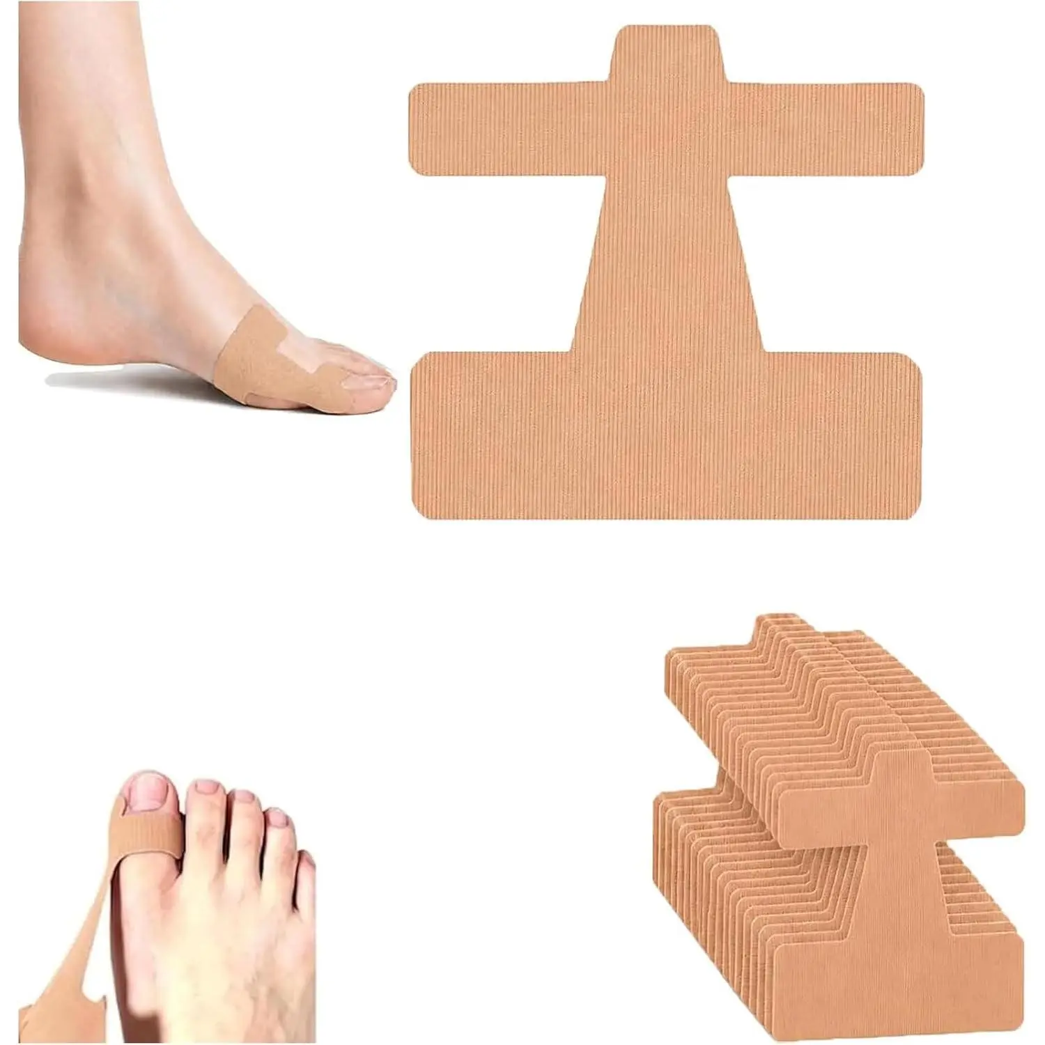 Skin Color Pre-Cut Kinesiology Tape (40 Pcs) - Cotton Spandex Elastic Breathable Latex-Free Bunion Corrector for Big Toe Alignment, for Men & Women