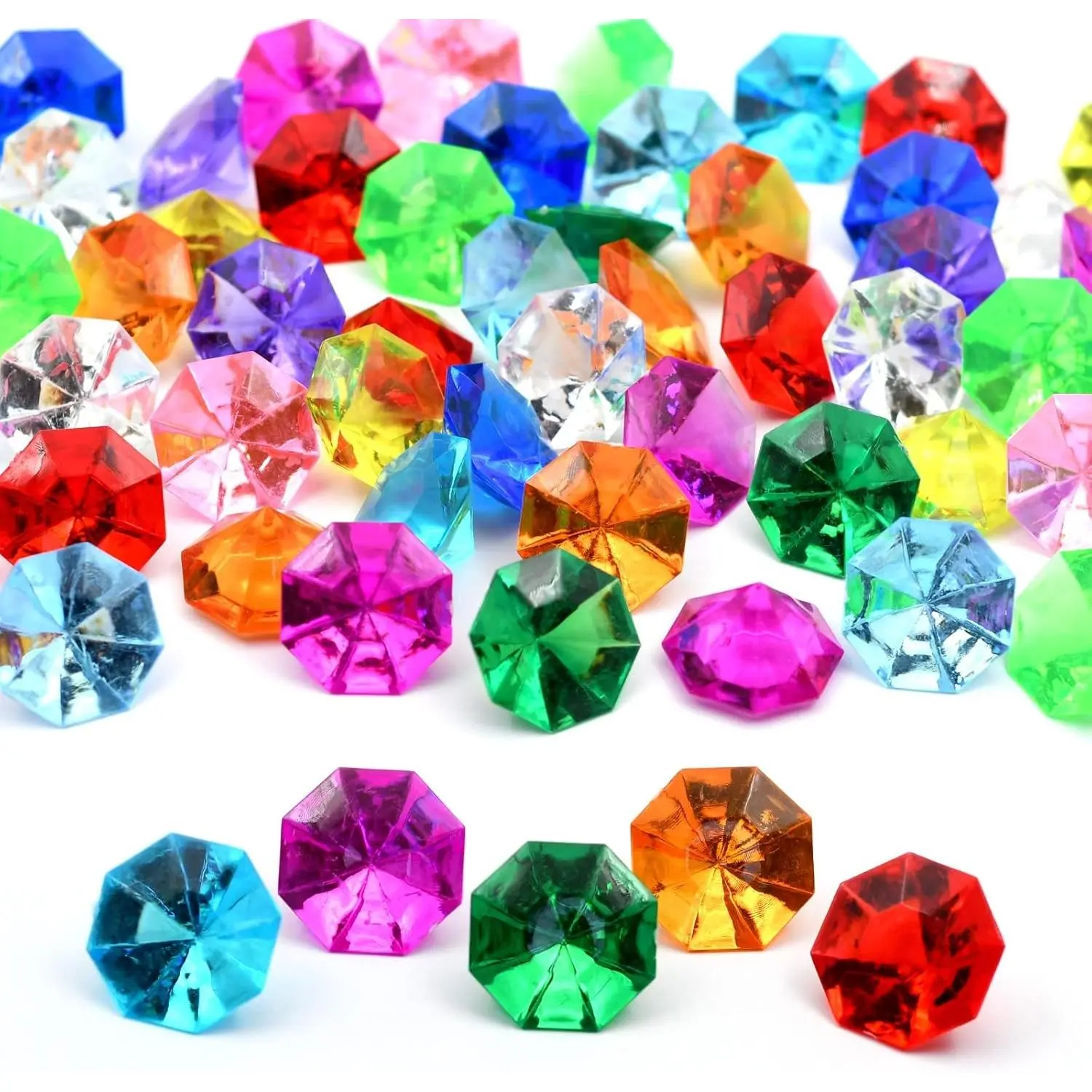 60pcs 25 Carat Multicolor Large Acrylic Diamond Plastic Gems Jewels Bulk for Pirate Treasure Chest Hunt Party Favors