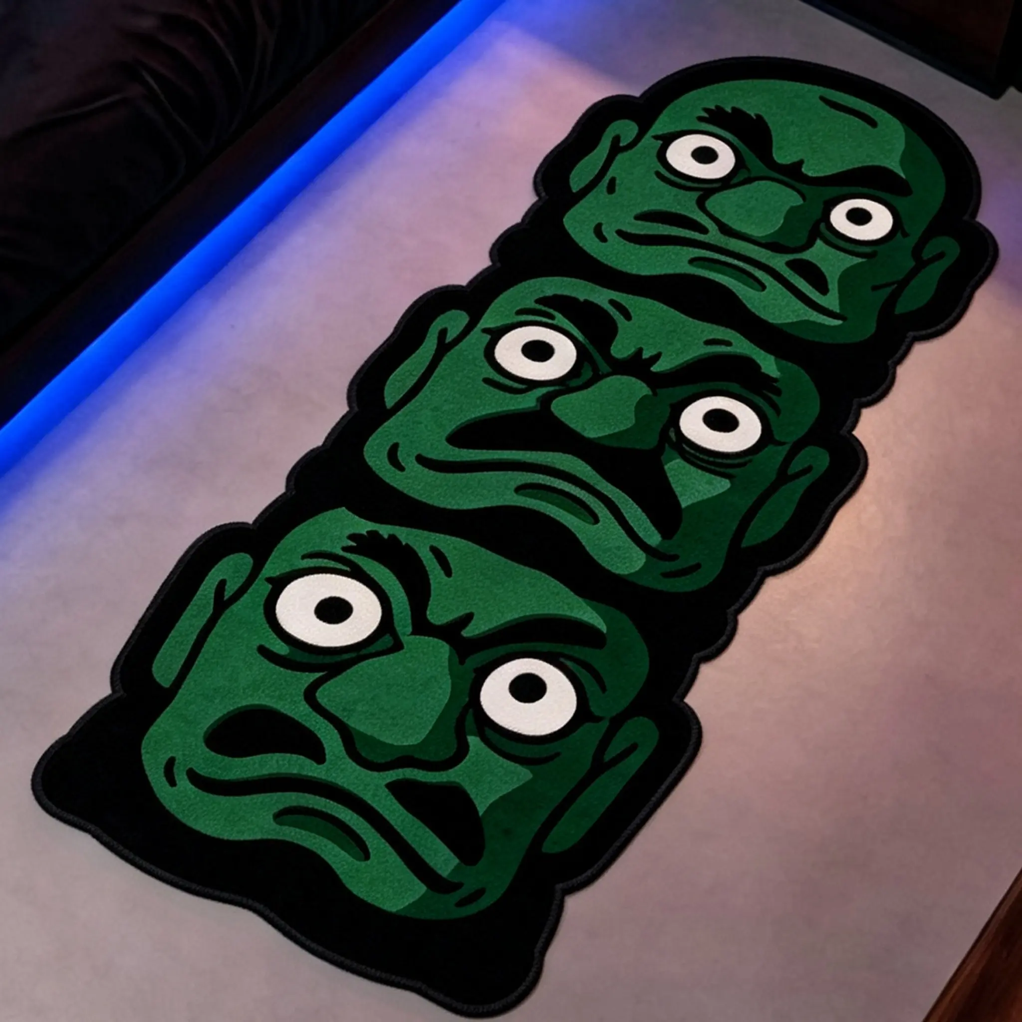 Funny Triple Face Printed Area Rug, Printing Technology, Cartoon Expression Floor Mat, Non Slip Rug for Bedroom Gaming Room, Home Decor Essentials
