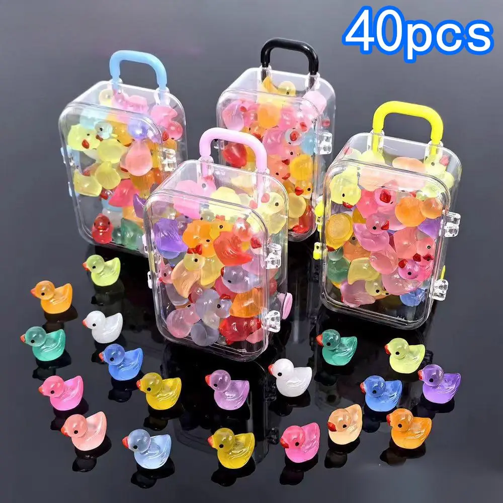 40 pcs Duck Figurines + 1 pc Mini Suitcase, Glow-in-the-Dark Duck Decor, Resin Ducks, Home Decor Ornaments, Ornament Accessories, Resin Animal Sculptures, for Home party, Living Room, Bar, Café Counter, Office Desk Decor