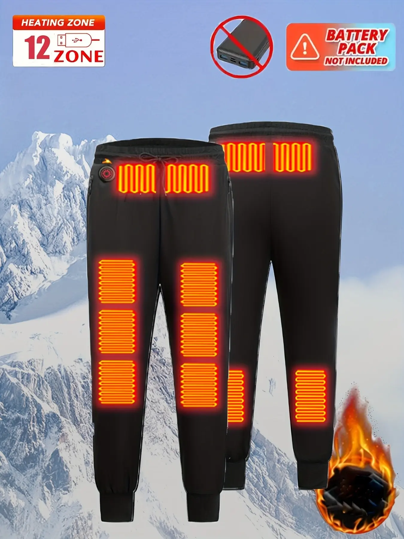 Unisex USB Heated Pants, 12 Heating Zones, 3-Tier Temperature Control, Ideal for Winter Skiing, Hiking, Hunting, Electric Warmth