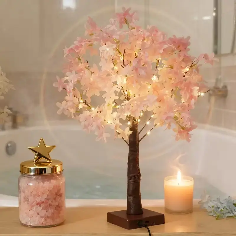 Cute Cherry Blossom Tree Light, Christmas LED Home Festival Decoration Lamp, Festive Holiday Lighting, Indoor Decorative Lantern