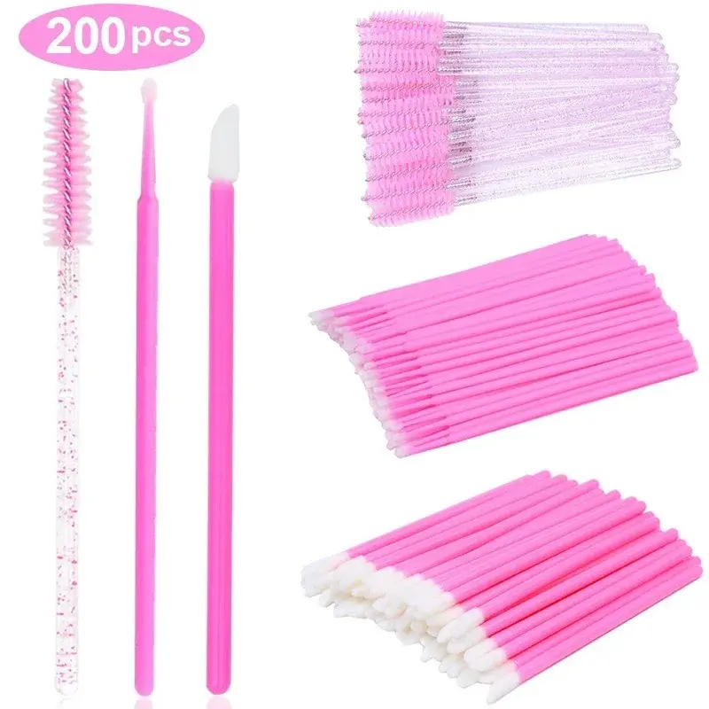 Disposable Eyelash Brush 200pcs, Lash Extension Mascara Wands, Spoolie Tools Set, Lipstick Lip Gloss Brush, Makeup Applicators, Make Up Brushes, Makeup Accessories