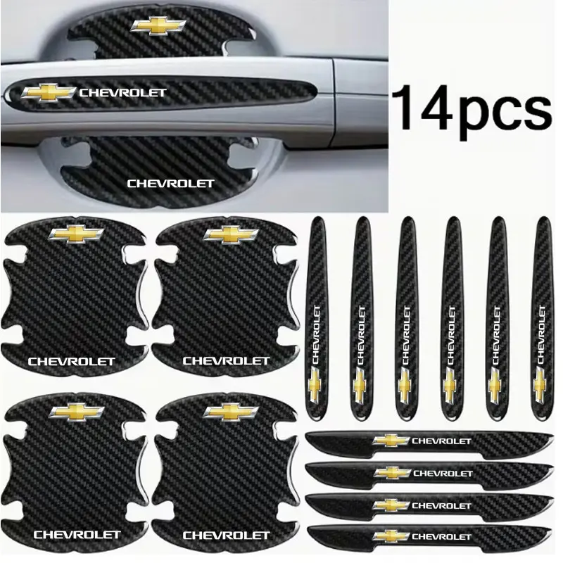 14-Piece Carbon Fiber Car Exterior Scratch Protection Set, Door Edge Guards, Handle Covers, Mirror Caps, Corner Bumpers, Chevrolet Compatible, Durable Car Accessories