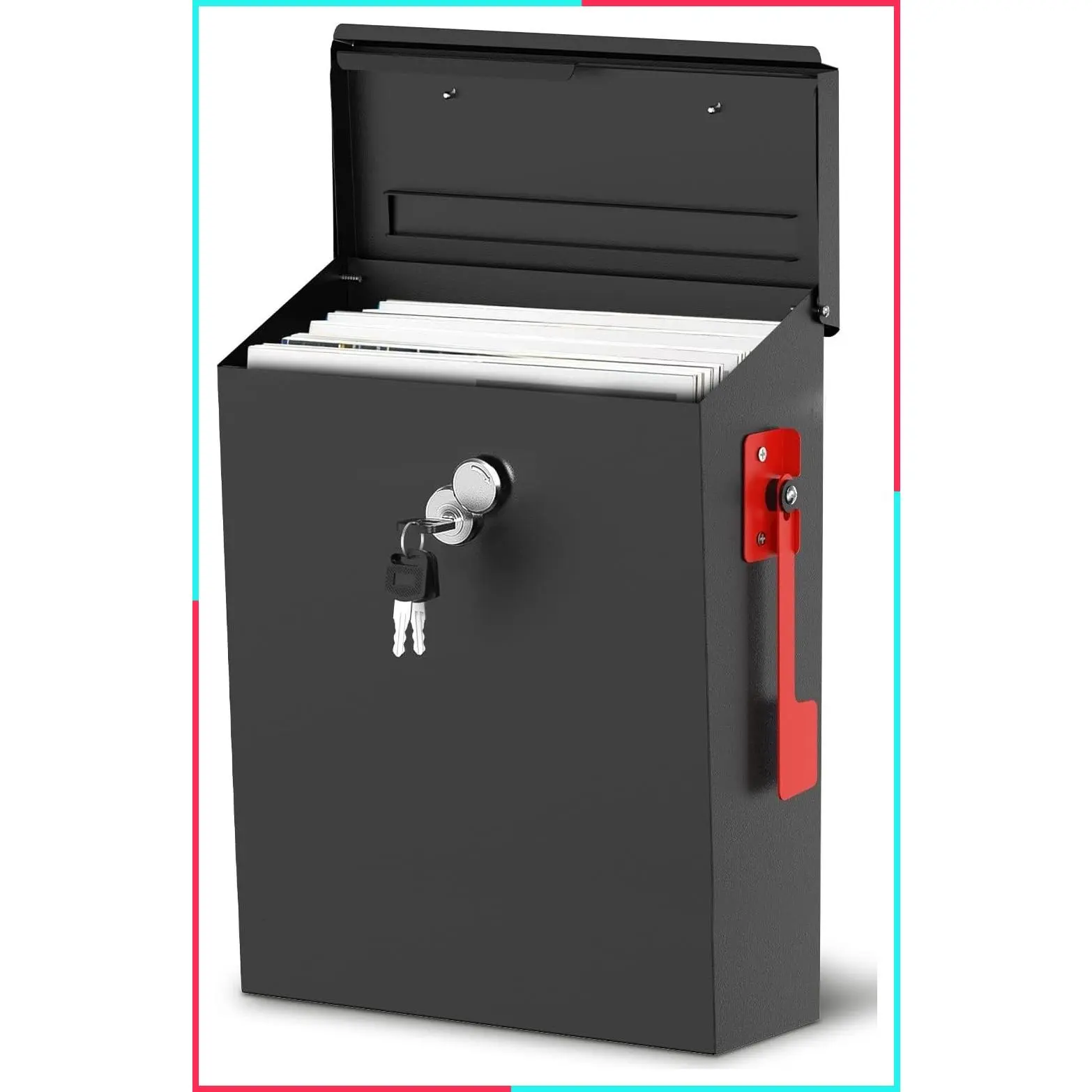 Wall Mount Mailbox with Key Lock, Black, 10''x4.2''x12.6''