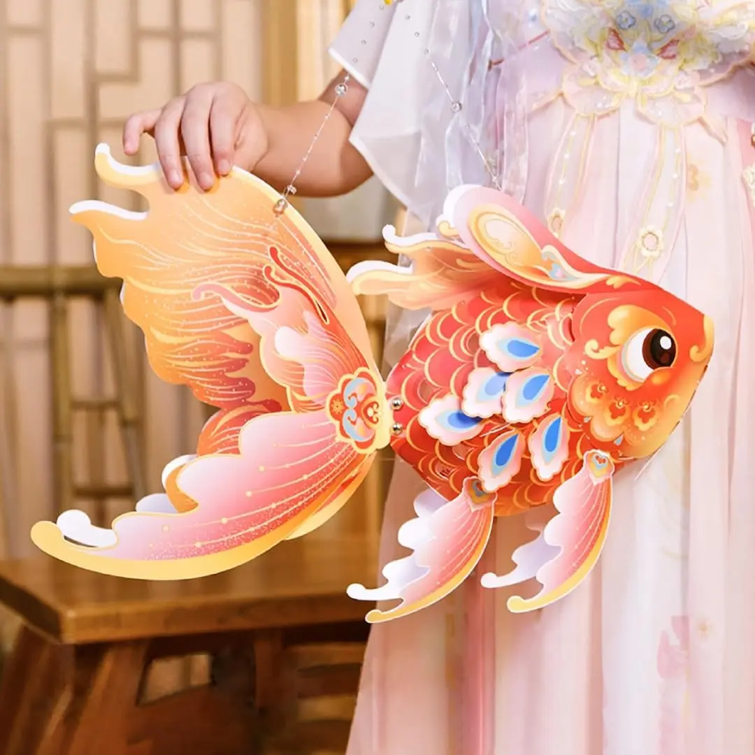 Chinese New Year Lantern 2025 Festival DIY Craft Hand Held Fish Lanterns for Spring Festival Home Decoration Mid-Autumn Hanfu Cosplay