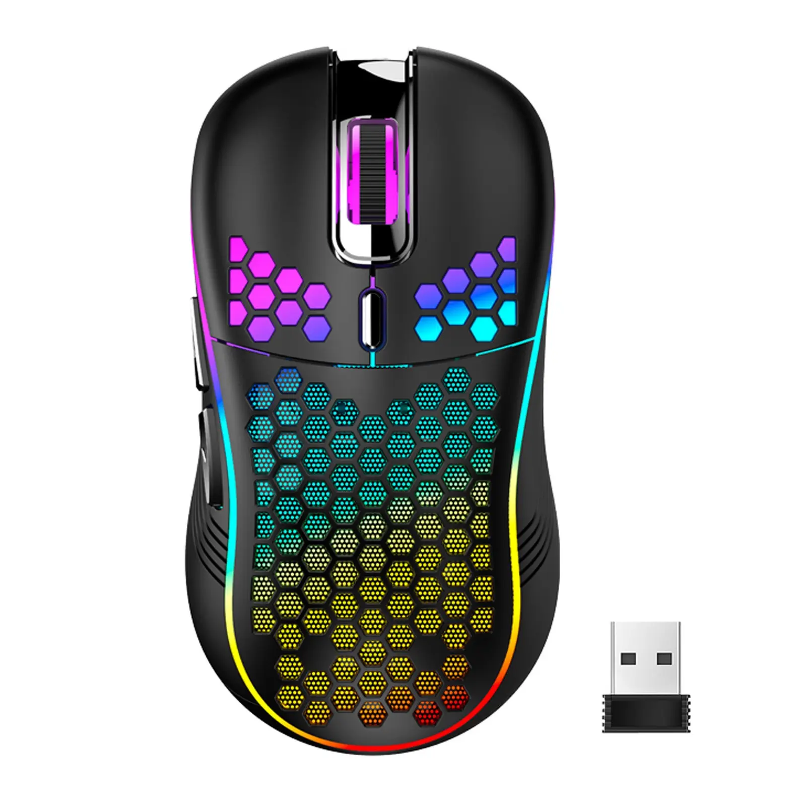 Wireless Lightweight Gaming Mouse, Ultra-Light Honeycomb Shell, 2.4g Wireless Rechargeable RGB Backlight, 6 Buttons, Adjustable 3200 Dpi, USB Receiver, Pc Gaming Mice, Gaming Pc Accessories