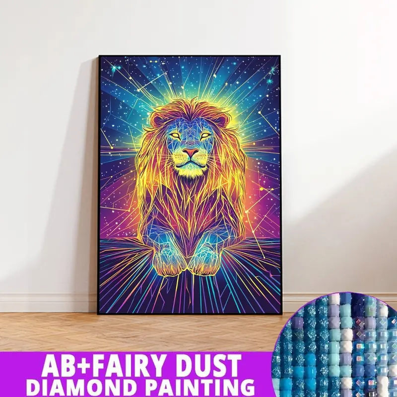 1PC framedless 5D Diamond Painting Kit-Stellar Lion in Neon Galactic Background Stellar Lion in Neon Galactic Background -Ornament Decorations for Home Resin Diamonds, AB Diamonds & Fairy Dust, Perfect for Adult Diamond Lovers,Holiday Gift