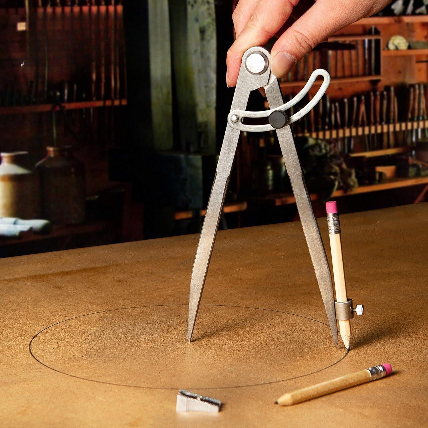 8 Inch Precision Locking Wing Divider/Woodworking Compass with Pencil Holder INCLUDES Two Pencils  Pencil Sharpener Ideal for Drawing, Drafting, Carpentry