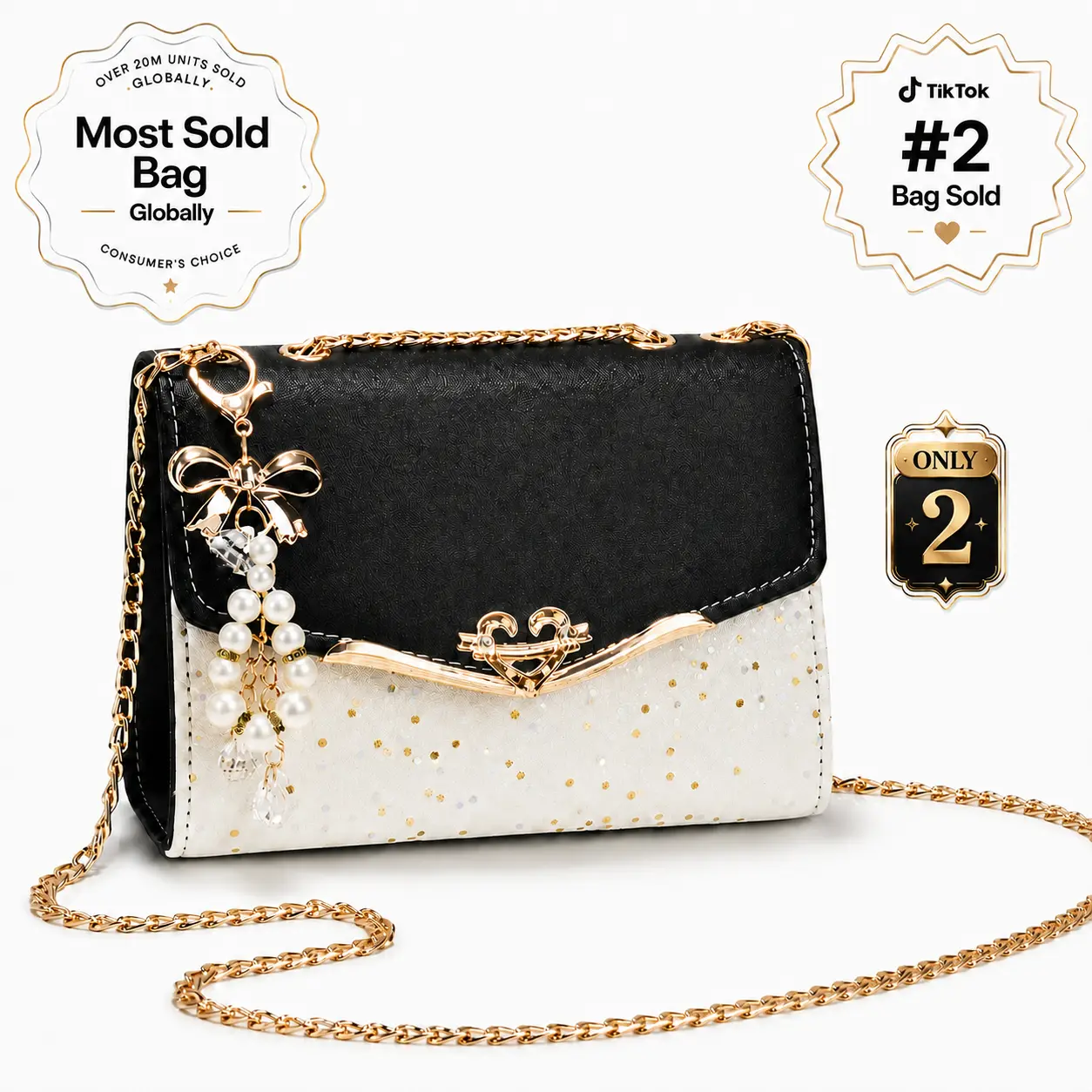 Women's Glitter Colorblock Crossbody Shoulder Bag, Cute Mini Chain Purse with Pearl Bow Charm & Heart Clasp, Y2K Dressy Evening Handbag, New In Trendy Going Out Bag, Best Gifts for Her, Party Date Night Wedding Guest Purse, Must Have Fashion Gift