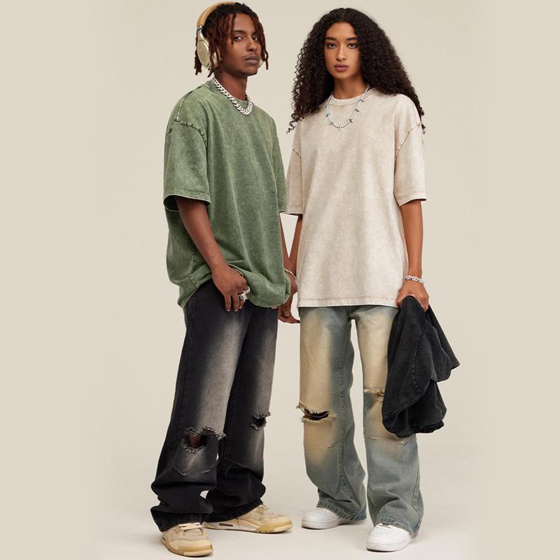 3 Pack Women's Oversized T Shirts Acid Wash Cotton Crew Neck Half Short Sleeve Summer Unisex Tees Casual Loose Fit Solid Streetwear Comfortable Tops Basic Womenswear Plain Tshirt