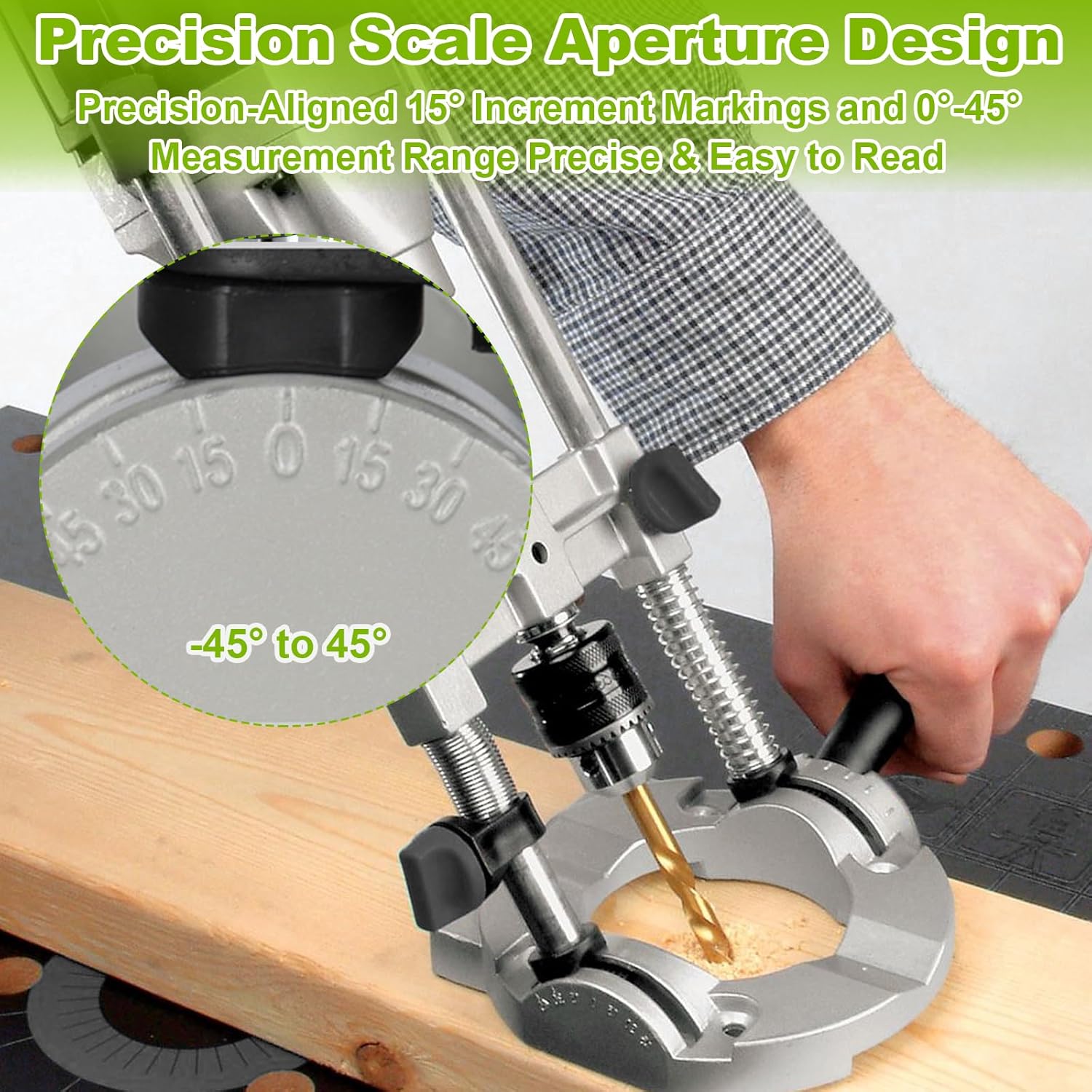 Portable Drill Guide Press with Multi Angle Guide Attachment 1.5-13mm Chuck Capacity 38-43mm Stand Base for Precision Drilling in Wood Metal and DIY Projects