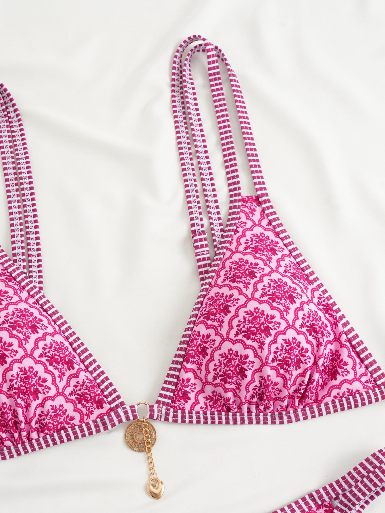 Women's Floral Print Bikini Set, Flower Print Bikini, Casual Fashion Chic Swimsuit Set for Beach Holiday Vacation, Ladies Swimwear for All Seasons