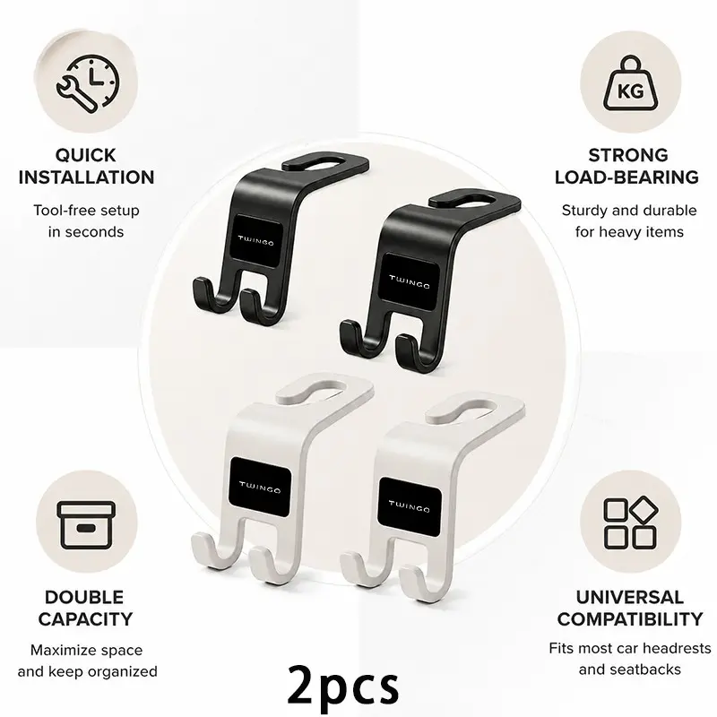 Renault Twingo Car Headrest Hook, Thick Reinforced Material, Stable Suspension, Robust Design, Extra Storage Space, Bag Holder