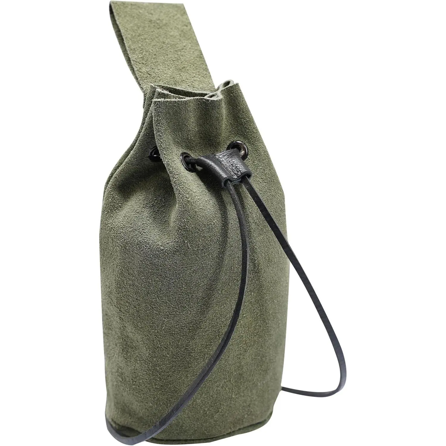 Drawstring Belt Bag Renaissance Costume Accessories Medieval Suede Leather Purse Viking Coin Jewelry Pouch Waist Bag for LARP, Festivals, Renfaire, Reenactments Green- 8" x 6.5"