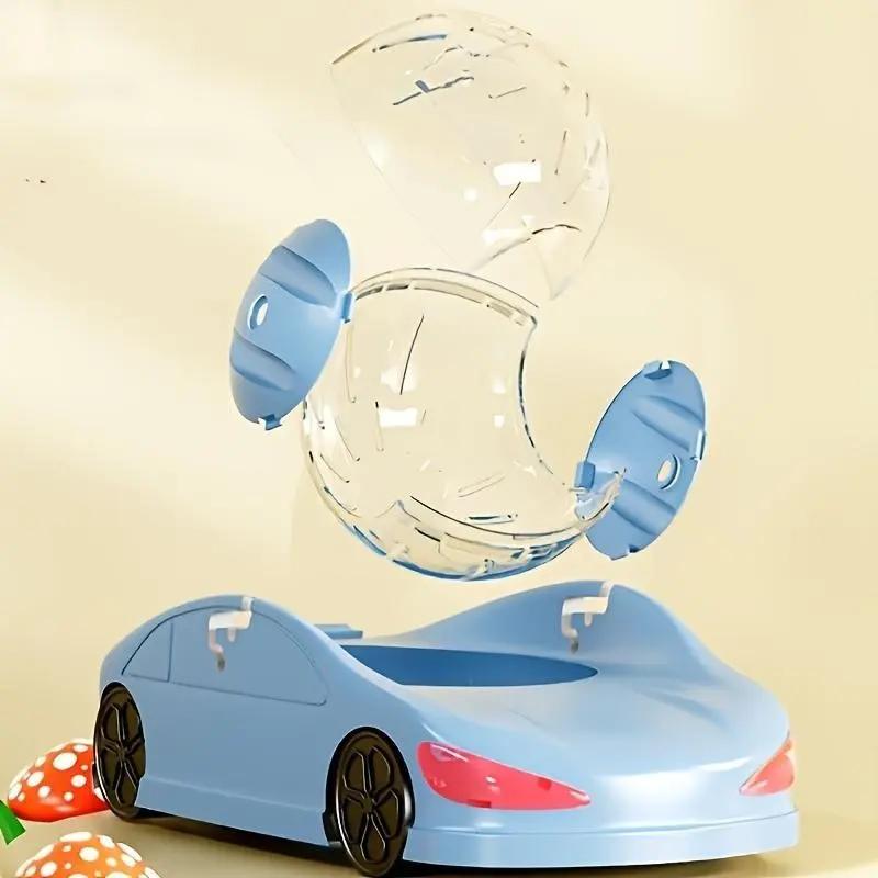 Interactive Plastic Running Wheel Toy for Hamsters, Includes Rolling Ball for Exercise and Fun, Durable Structure, Blue and