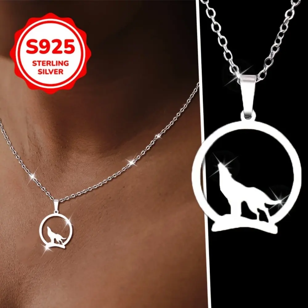 Women'S Fashion Pendant Necklace Featuring a Howling Wolf Design, Suitable for All Genders, Crafted with a Hollow Out Style And a Premium S925 Silver Clavicle Chain. an Ideal Gift for Occasions Like Valentine'S Day, Mother'S Day, Or Weddings
