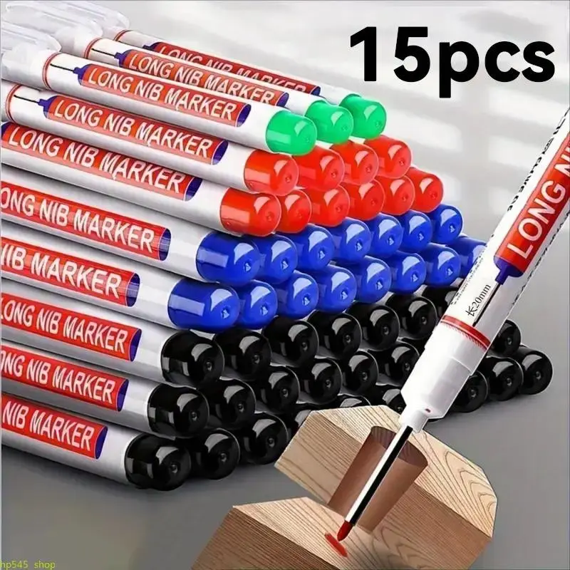 15 Pack Long Nib Deep Hole Permanent Markers, Durable Oil-Based Waterproof Ink for Carpenters, Construction, and Marking on Wood, Metal, Plastic & Ceramic