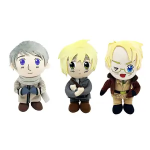 Hetalia Axis Powers America Alfred F. Jones Plush Doll 26cm 130g Standing Anime Male Stuffed Toy Short Blonde Hair Gold Wire Frame Glasses One Wink Big Bright Blue Eyes Open Smiling Mouth Brown Furry Collar Flight Jacket Khaki Uniform Outfit Yellow Star C